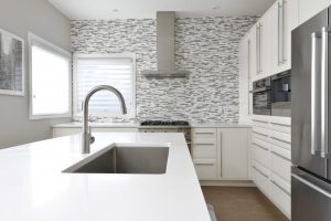 l-shaped kitchen with white counter