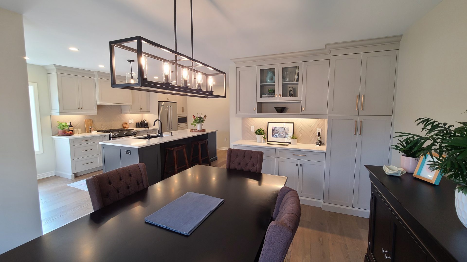 Dining room with custom cabinetry.